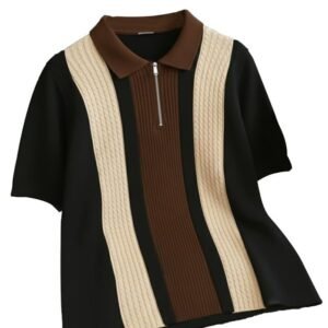AUSK Men's Retro Cable-Knit Quarter-Zip Polo | Premium Textured Self-Design Half Sleeve T-Shirt for Men